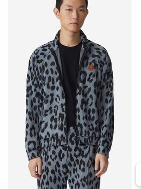Kenzo Blue Leopard-Print Zip track-suit with Tiger Crest (jkt+pant) sz M